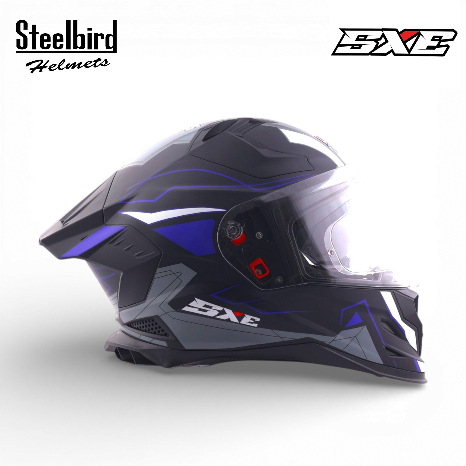 STEELBIRD SBH-61 ISS SXE RACE-X GLOSSY BLACK/BLUE C/V 580MM WITH