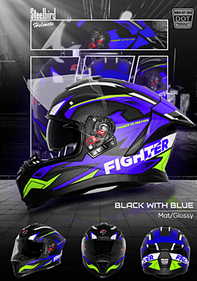 STEELBIRD SBH-57 ISS FIGHTER F7 MATT BLACK/BLUE C/V 600MM WITH EXTRA SMOKE VISOR