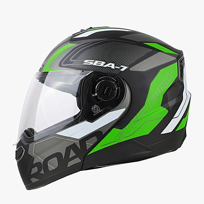 STEELBIRD SBA-7 ROAD GLOSSY BLACK/GREEN C/V (M)