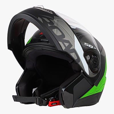STEELBIRD SBA-7 ROAD GLOSSY BLACK/GREEN C/V (M)