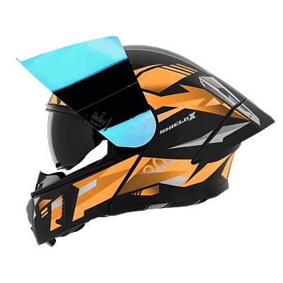 STEELBIRD SBA-20 ISS SHIELD X MATT BLACK/ORANGE C/V 580 MM WITH EXTRA SMOKE VISOR