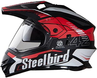 STEELBIRD SBH-13 AIRBONE GLOSSY BLACK+RED+P-CAP C/V (L)