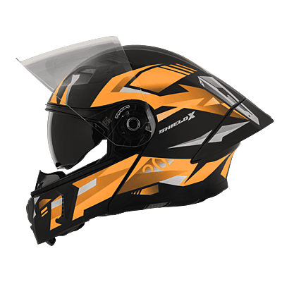 STEELBIRD SBA-20 ISS SHIELD X GLOSSY BLACK/ORANGE C/V 600 MM WITH EXTRA SMOKE VISOR