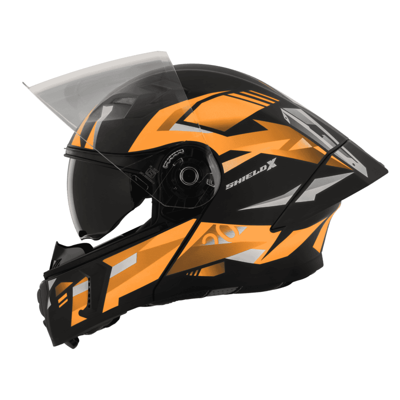 STEELBIRD SBA-20 ISS SHIELD X GLOSSY BLACK/ORANGE C/V 600 MM WITH EXTRA SMOKE VISOR