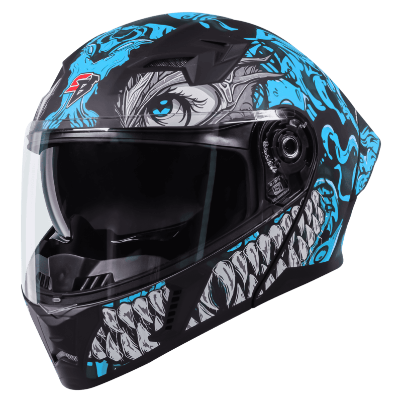 STEELBIRD SBA-20 ISS DRACO GLOSSY BLACK/JAZZ BLUE C/V 600 MM WITH EXTRA SMOKE VISOR