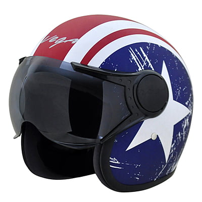 VEGA JET W/VISOR CAPTAIN DULL RED METALLIC BLUE C/V (L)