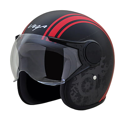 VEGA JET W/VISOR OLD SCHOOL DULL BLACK RED C/V (L)