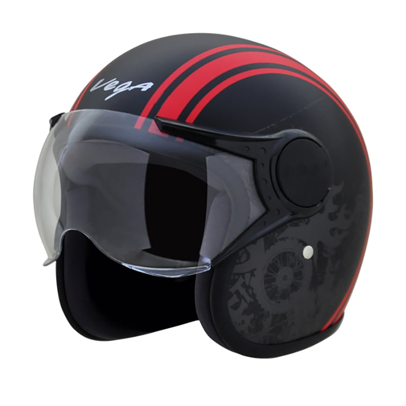 VEGA JET W/VISOR OLD SCHOOL DULL BLACK RED C/V (L)