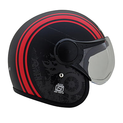VEGA JET W/VISOR OLD SCHOOL DULL BLACK RED C/V (L)