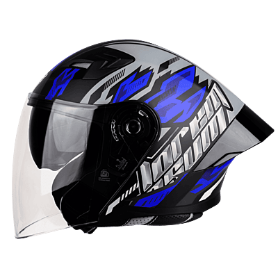 STEELBIRD SBA-16 ISS LOREM GLOSSY BLACK/BLUE C/V 600 MM WITH BLACK SPOILER
