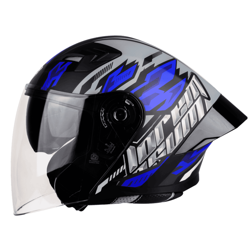 STEELBIRD SBA-16 ISS LOREM GLOSSY BLACK/BLUE C/V 600 MM WITH BLACK SPOILER