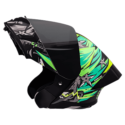 STEELBIRD SBA-20 ISS WARRIOR MATT BLACK/GREEN C/V 600 MM WITH EXTRA SMOKE VISOR, BLACK SPOILER