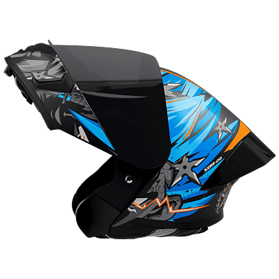 STEELBIRD SBA-20 ISS WARRIOR MATT BLACK/JAZZ BLUE C/V 580 MM WITH EXTRA SMOKE VISOR, BLACK SPOILER