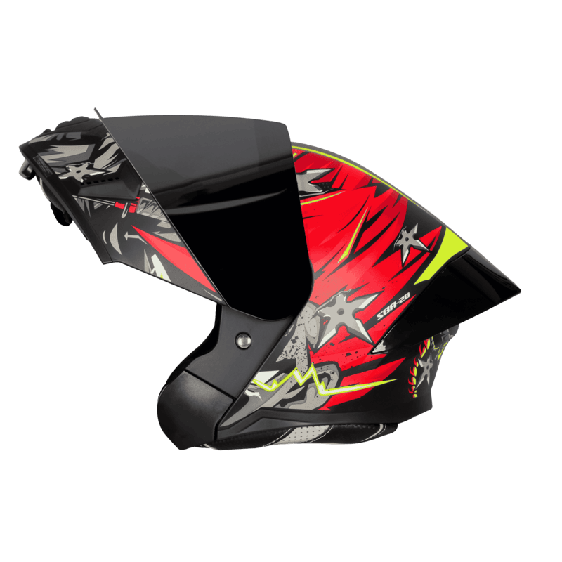 STEELBIRD SBA-20 ISS WARRIOR GLOSSY BLACK/RED C/V 600 MM WITH EXTRA SMOKE VISOR, BLACK SPOILER